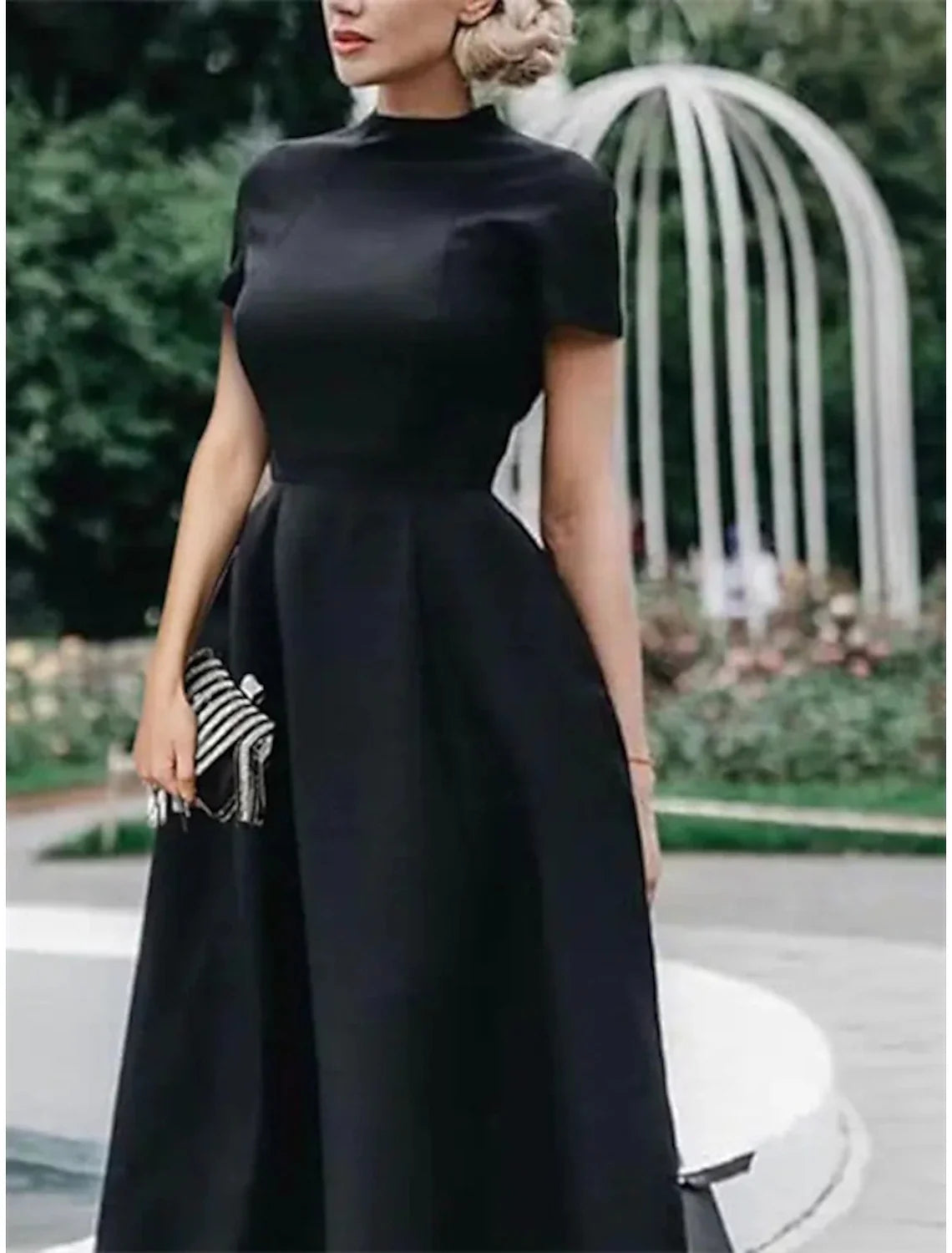 A-Line High Neck Satin Short Sleeve Pleated Mini Wedding Dress - Chloe Dress