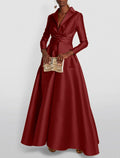 Green A-Line Satin Long Sleeve Floor-Length Evening Gown - Chloe Dress