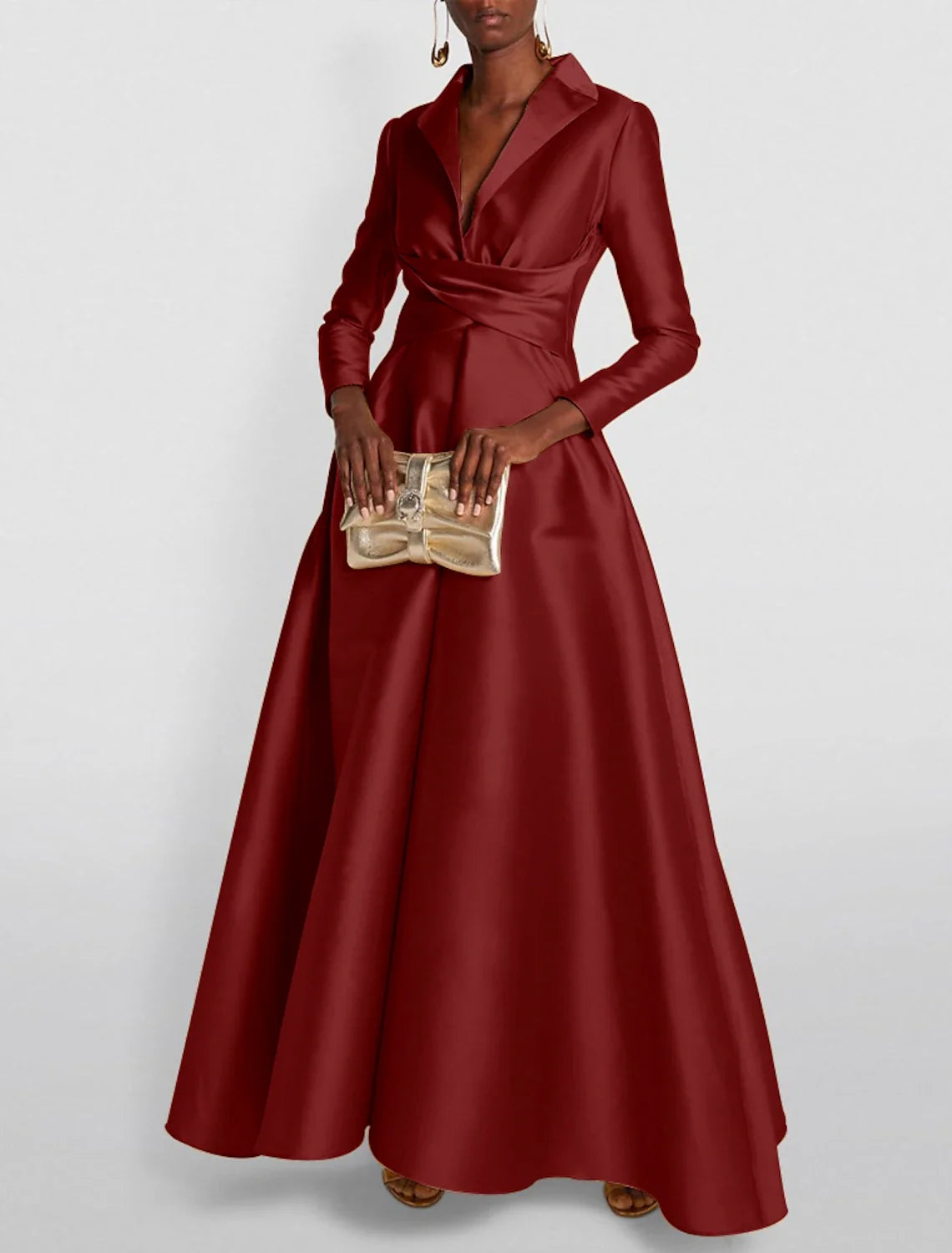 Green A-Line Satin Long Sleeve Floor-Length Evening Gown - Chloe Dress
