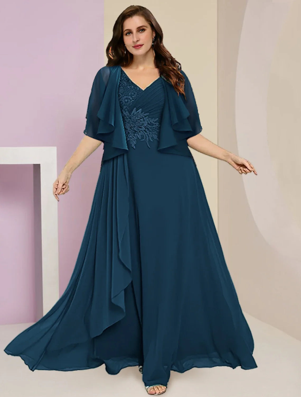 A-Line V-Neck Chiffon Sleeveless Applique Floor-Length Wedding Dress - Chloe Dress