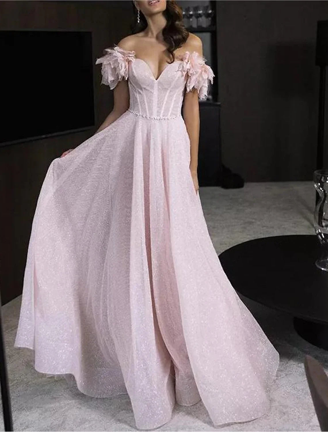 A-Line Off-Shoulder Tulle Sleeveless Floor-Length Prom Dress - Chloe Dress