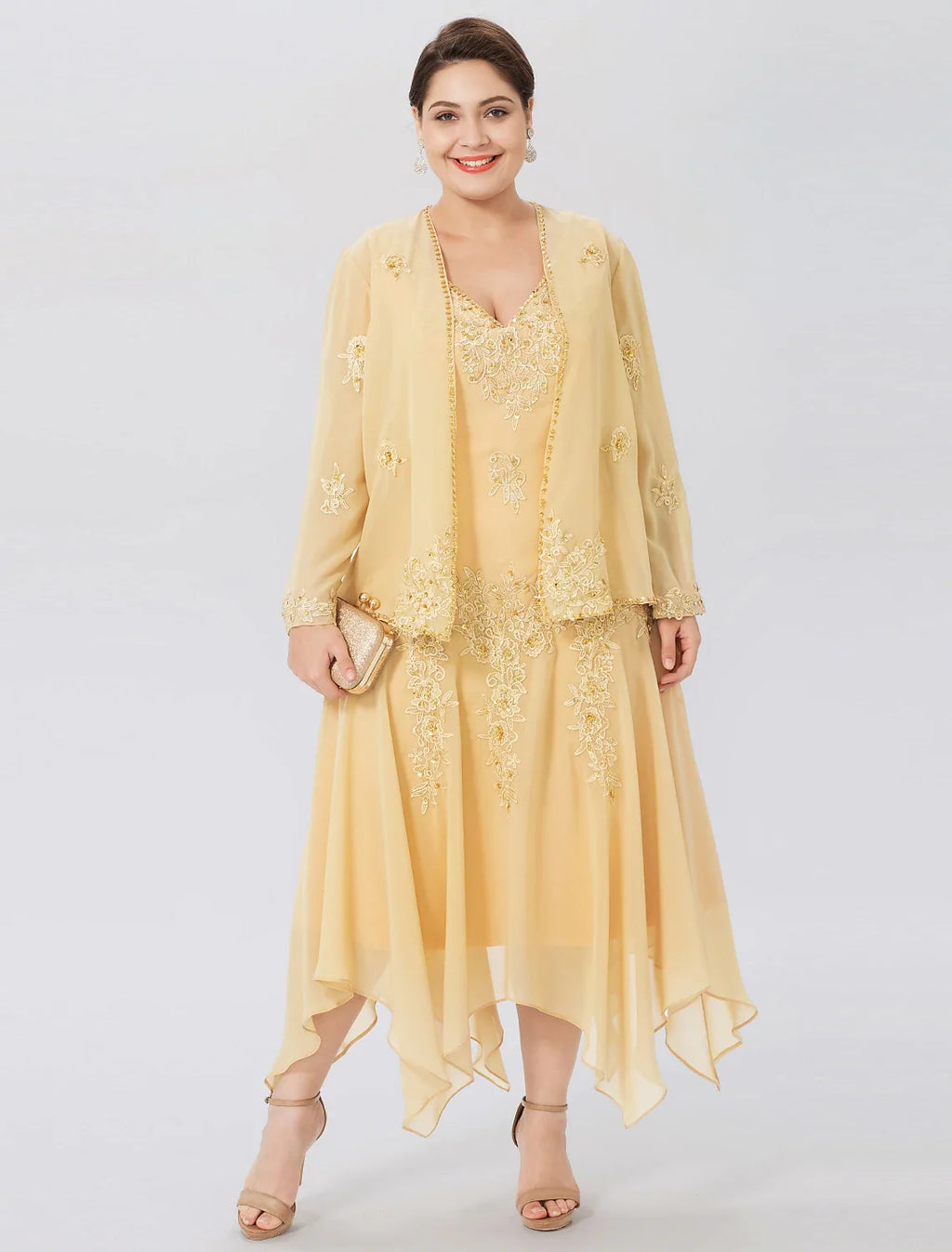 A-Line V-Neck Chiffon Long Sleeve Wrap Formal Dress - Chloe Dress