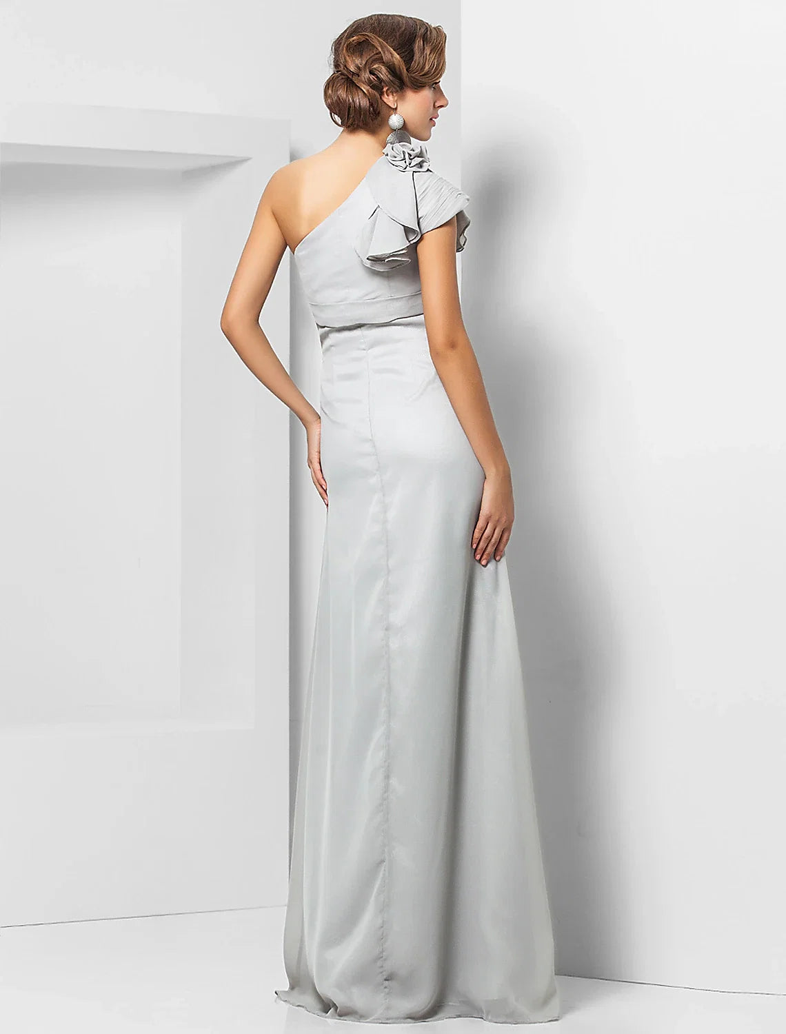 Sheath One-Shoulder Chiffon Sleeveless Applique Floor-Length Evening Dress - Chloe Dress
