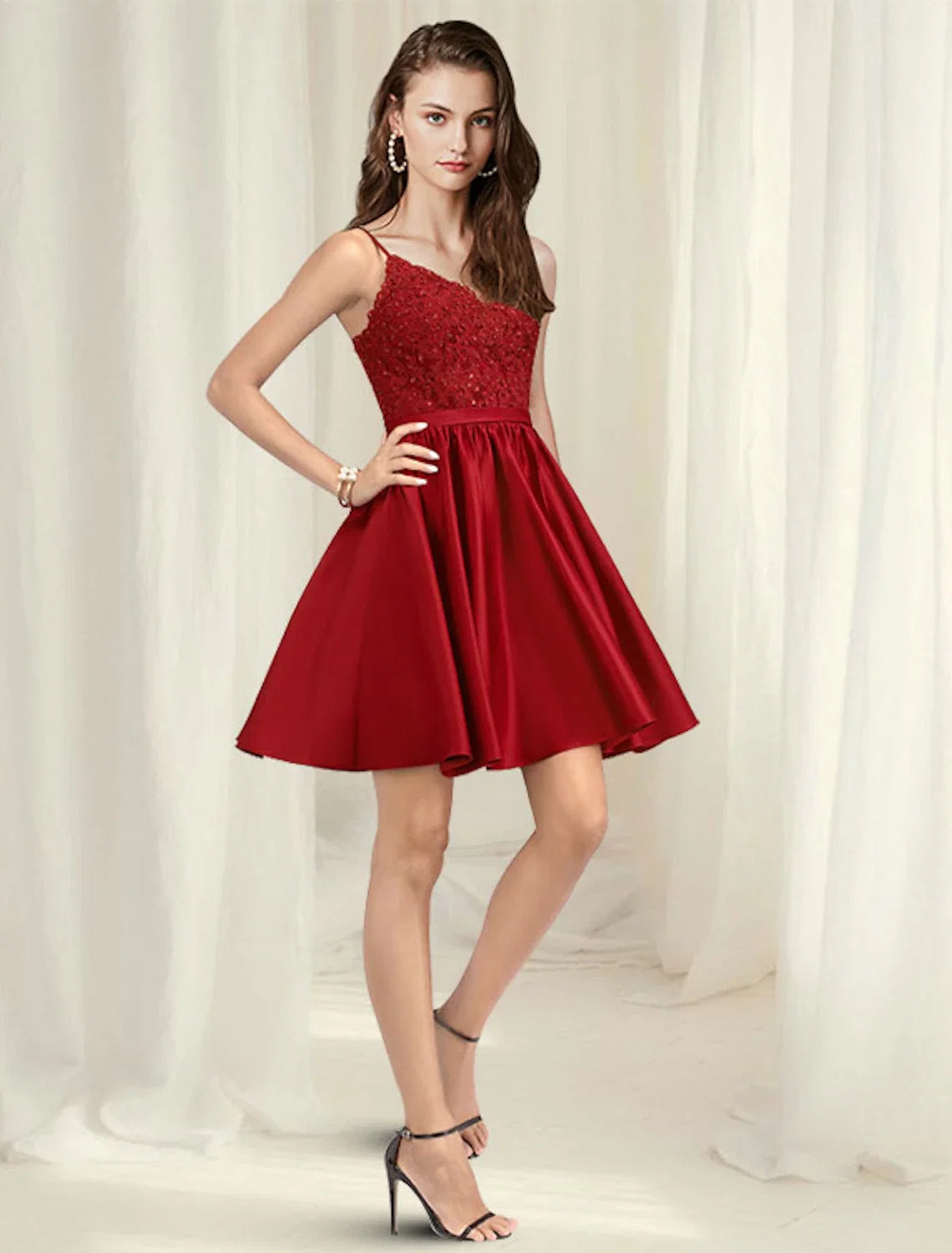 A-Line Spaghetti Strap Satin Sleeveless Pleated Mini Prom Dress - Chloe Dress