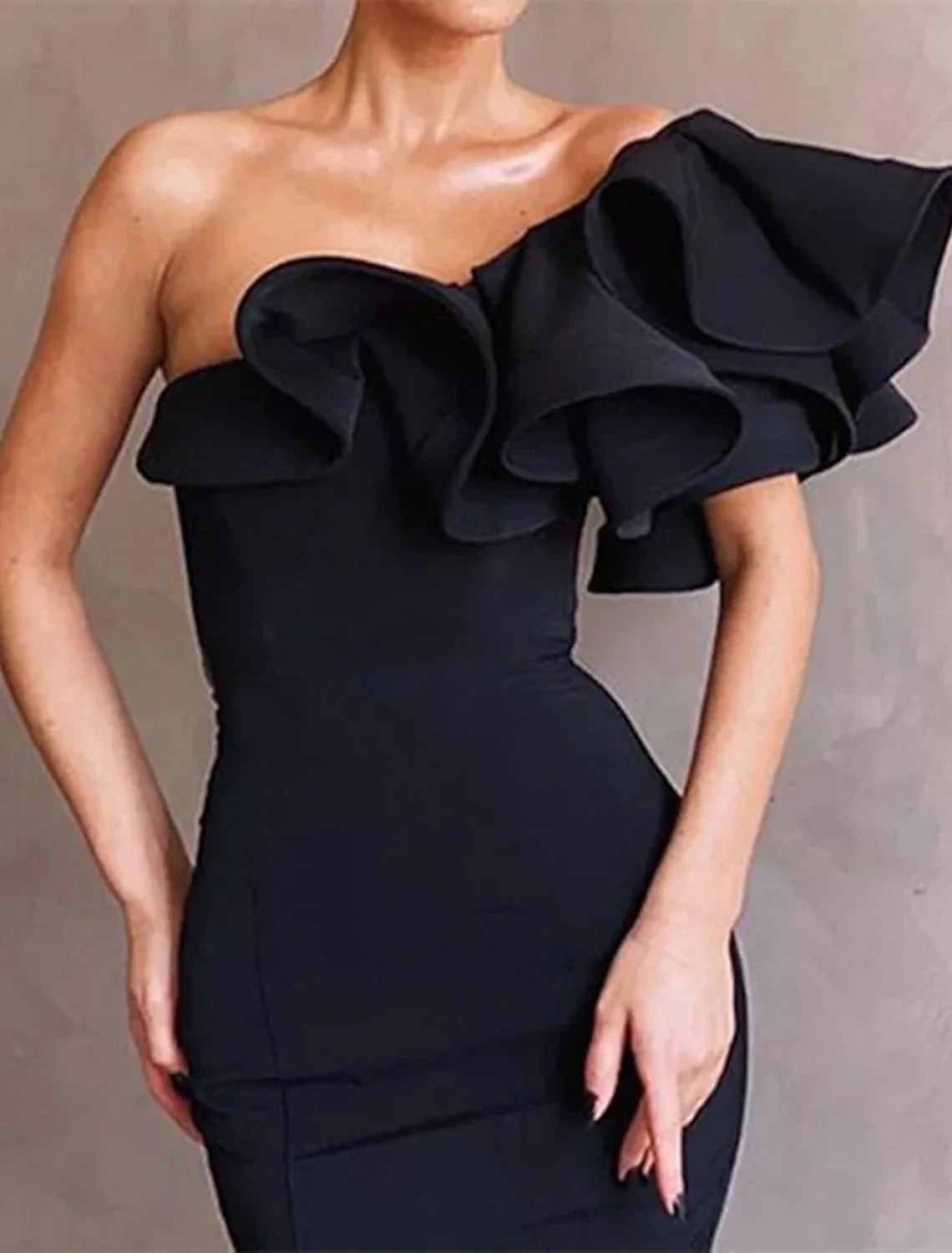 Green Mermaid One-Shoulder Sleeveless Ruffled Floor-Length Evening Gown - Chloe Dress