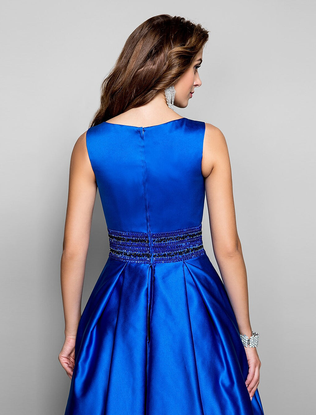 A-Line Satin Sleeveless Pleated Floor-Length Prom Dress - Chloe Dress