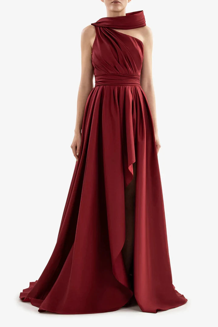 One-Shoulder Pleated Evening Gown - Chloe Dress