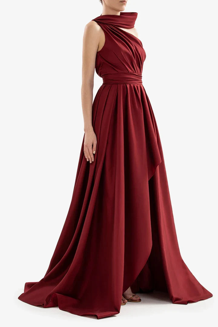 One-Shoulder Pleated Evening Gown - Chloe Dress