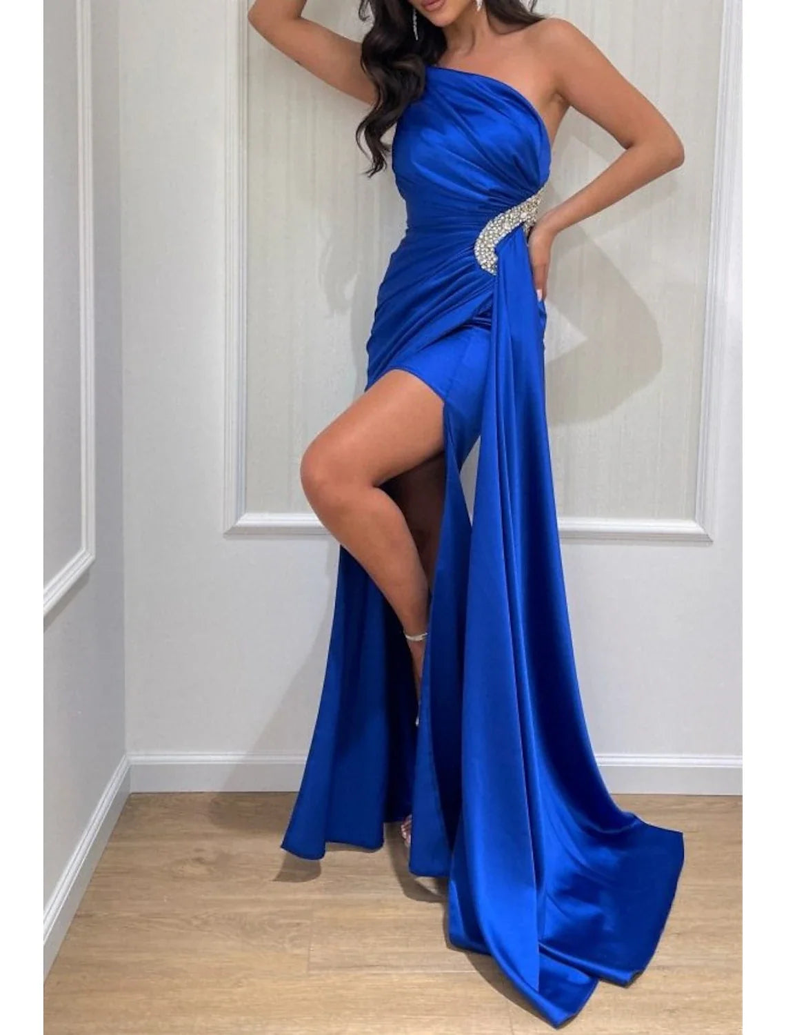 Mermaid One-Shoulder Sleeveless High Slit Evening Gown - Chloe Dress