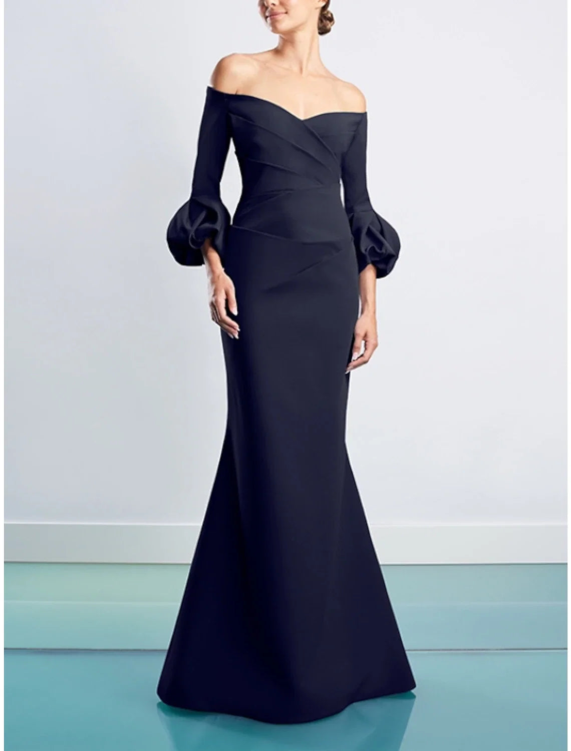 Sheath Off-Shoulder Three-Quarter Sleeve Floor-Length Evening Gown - Chloe Dress