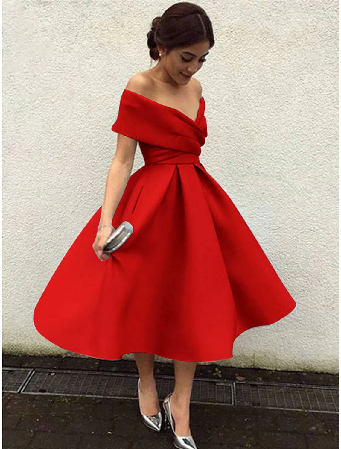 Green A-Line V-Neck Short Sleeve Pleated Mini Wedding Dress - Chloe Dress