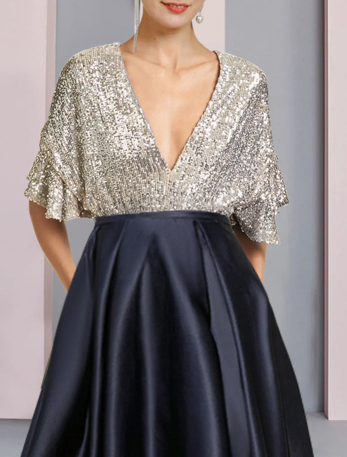 A-Line V-Neck Satin Short Sleeve Pleated Mini Wedding Dress - Chloe Dress