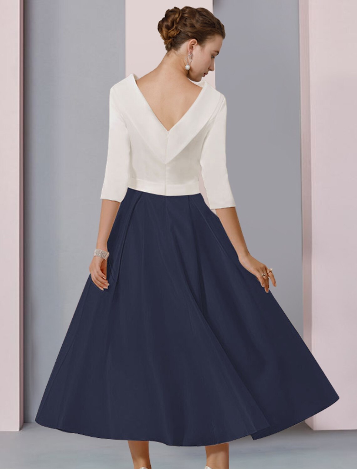 A-Line Satin Pleated Tea-Length Wedding Dress - Chloe Dress