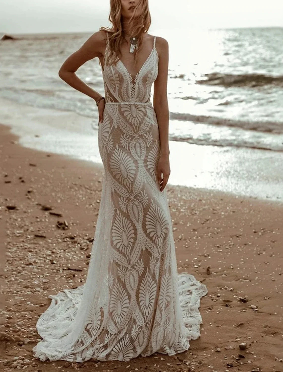 Mermaid V-Neck Chiffon Sleeveless Open Back Pleated Wedding Gown - Chloe Dress