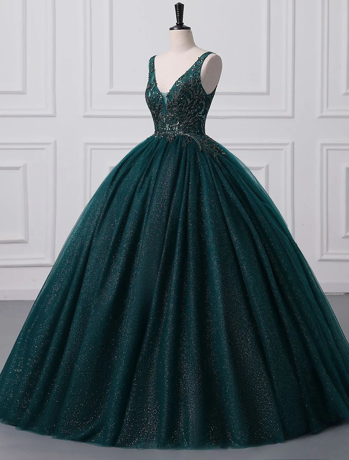 Ball Gown V-Neck Tulle Sleeveless Applique Floor-Length Prom Gown - Chloe Dress