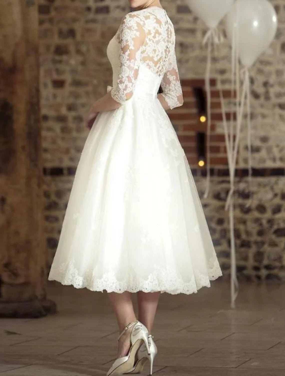 A-Line V-Neck Satin Short Sleeve Mini Wedding Gown - Chloe Dress