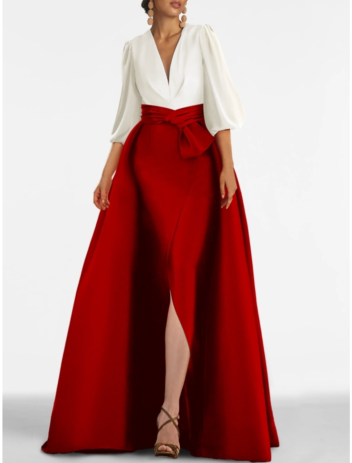 A-Line V-Neck Satin High Slit Evening Gown - Chloe Dress