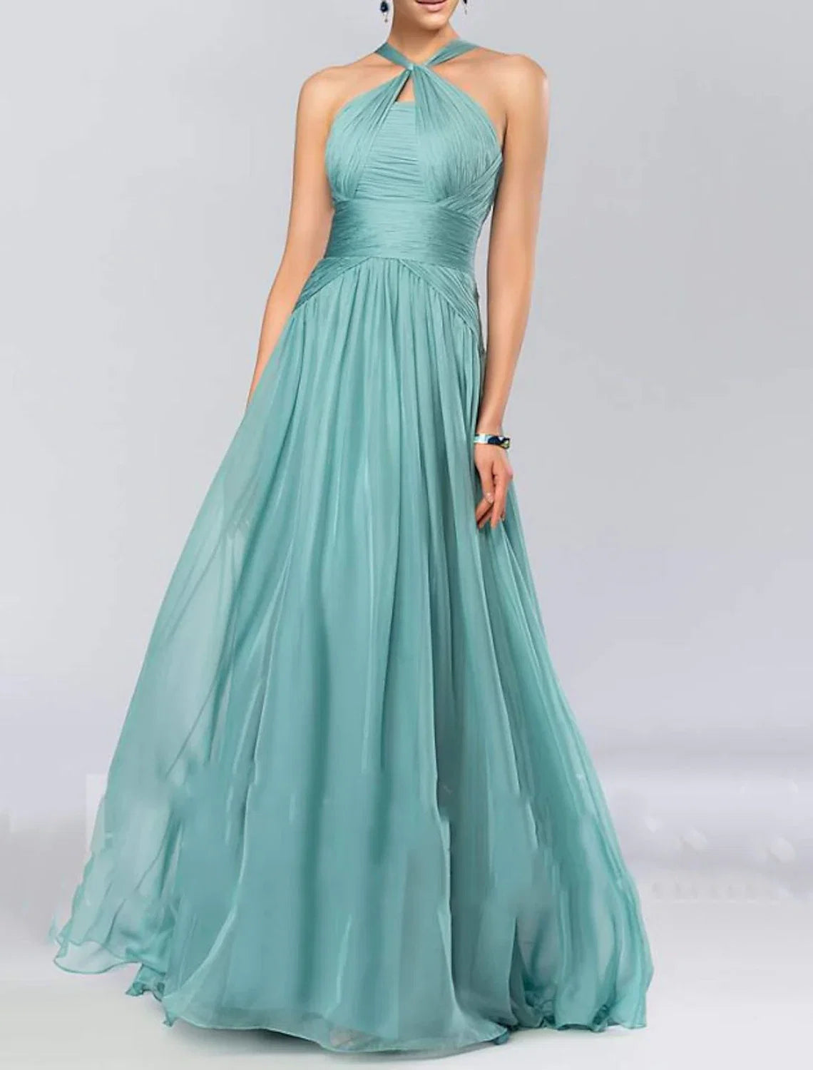 A-Line Halter Chiffon Sleeveless Pleated Floor-Length Wedding Dress - Chloe Dress