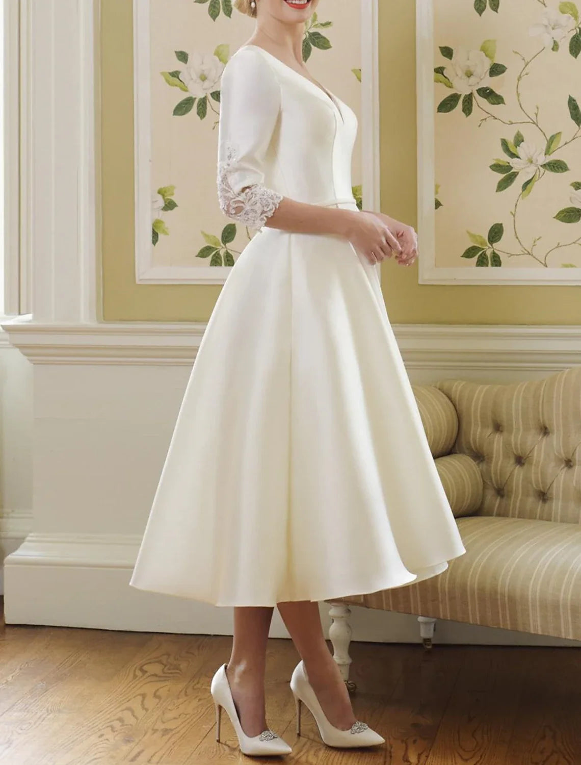 Sheath Sweetheart Long Sleeve Knee-Length Wedding Gown - Chloe Dress