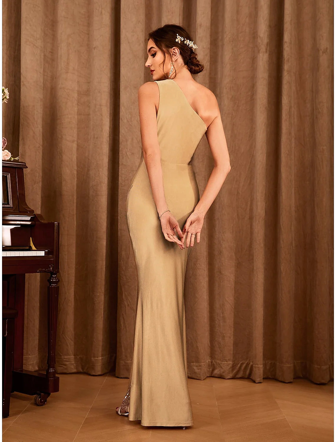 Mermaid One-Shoulder Satin Sleeveless Floor-Length Wedding Dress - Chloe Dress