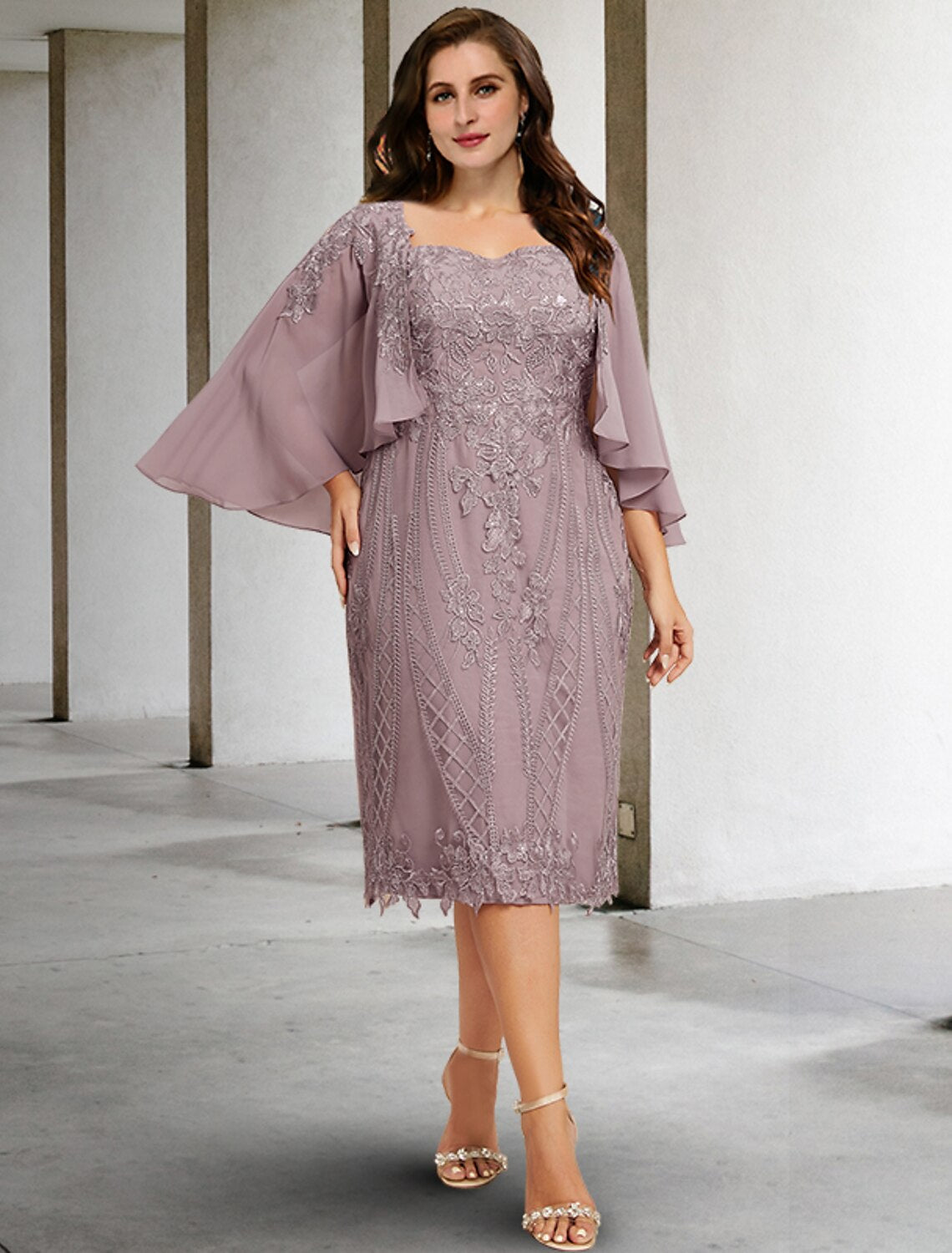 Sheath Square Neck Chiffon Sleeveless Applique Tea-Length Formal Dress - Chloe Dress