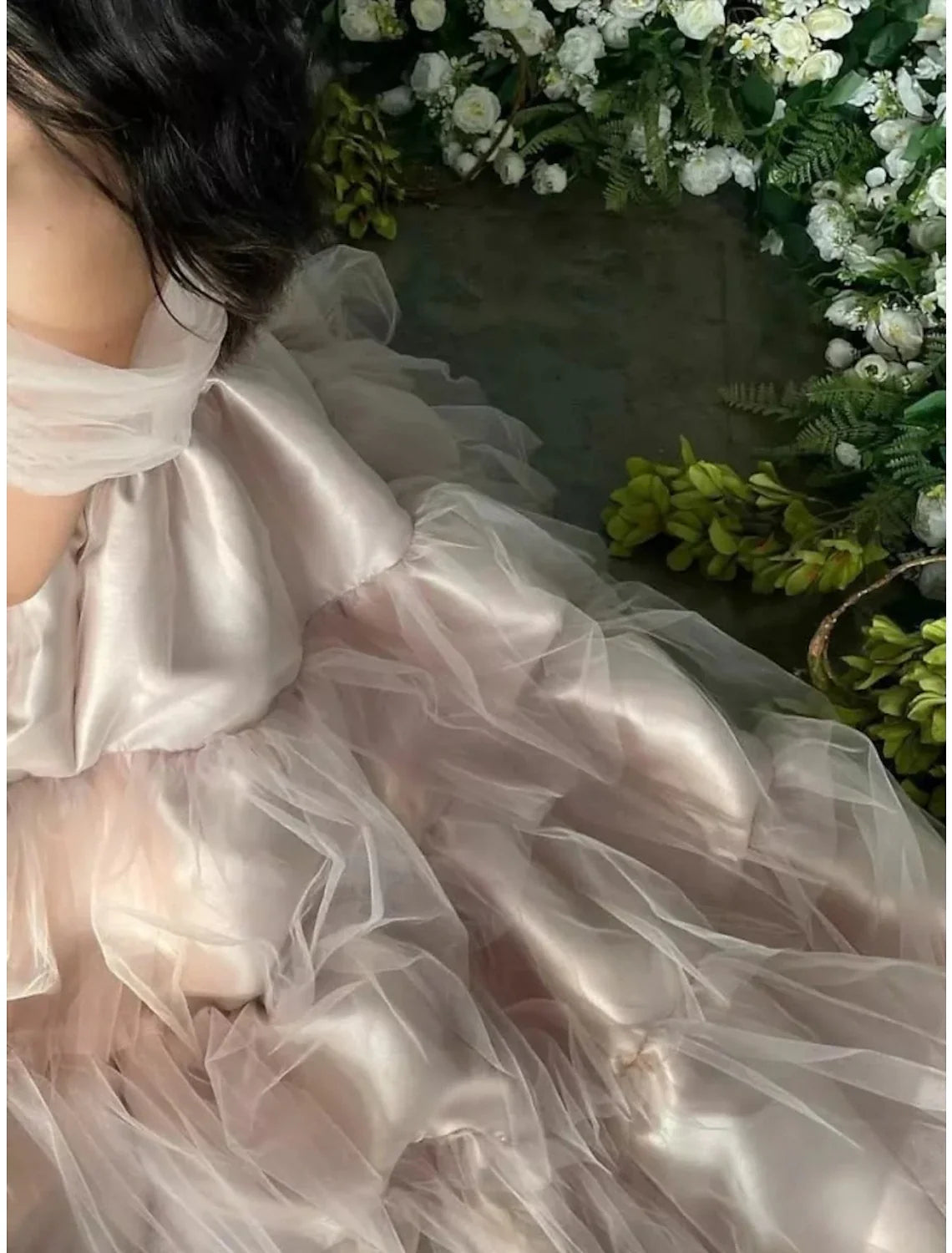 A-Line Off-Shoulder Satin Short Sleeve Pleated Floor-Length Evening Gown - Chloe Dress