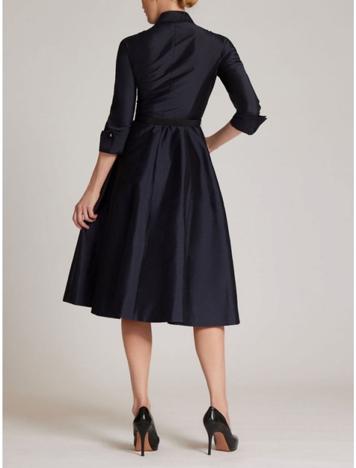 A-Line Satin Three-Quarter Sleeve High Slit Mini Cocktail Dress - Chloe Dress