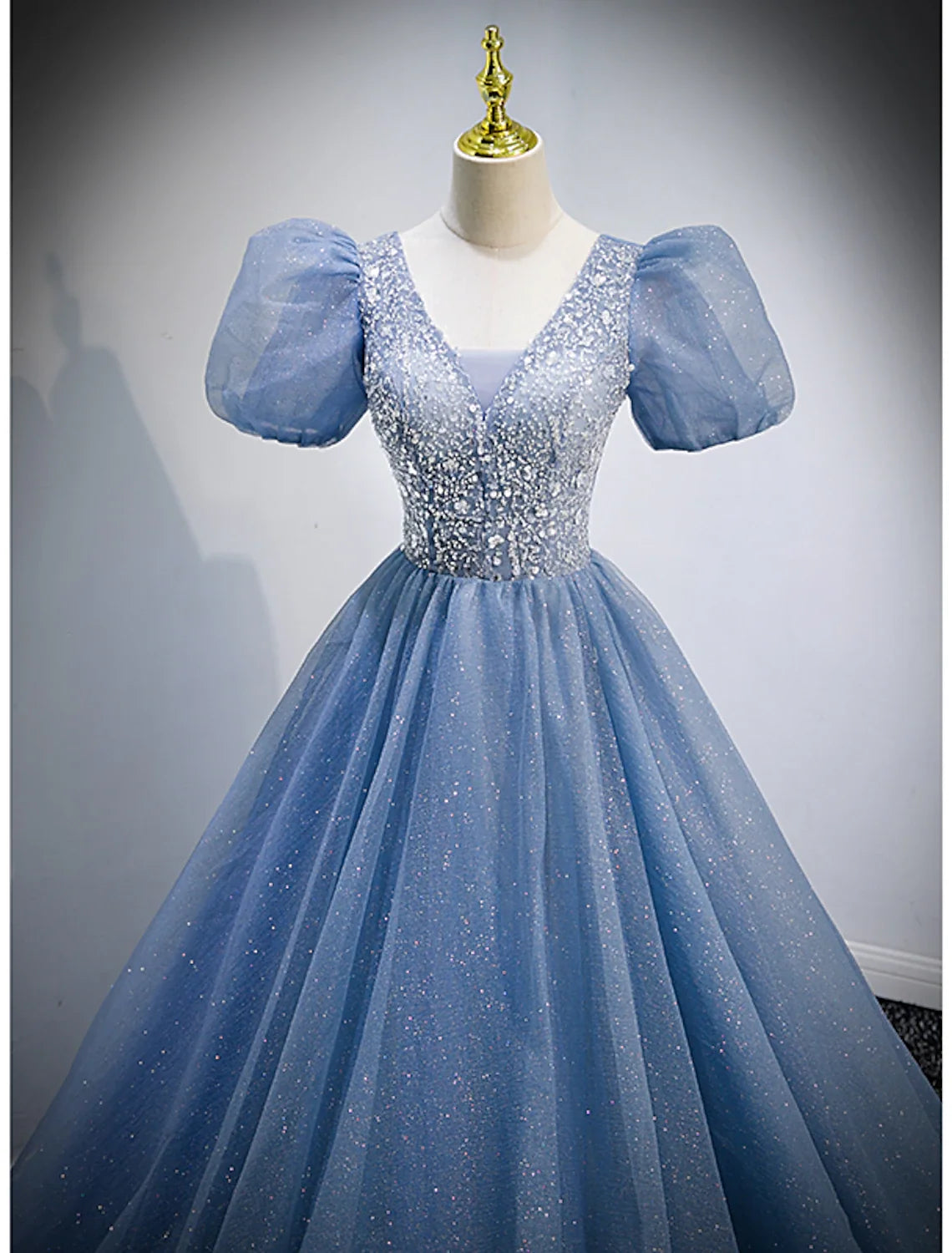 A-Line V-Neck Tulle Short Sleeve Floor-Length Prom Dress - Chloe Dress