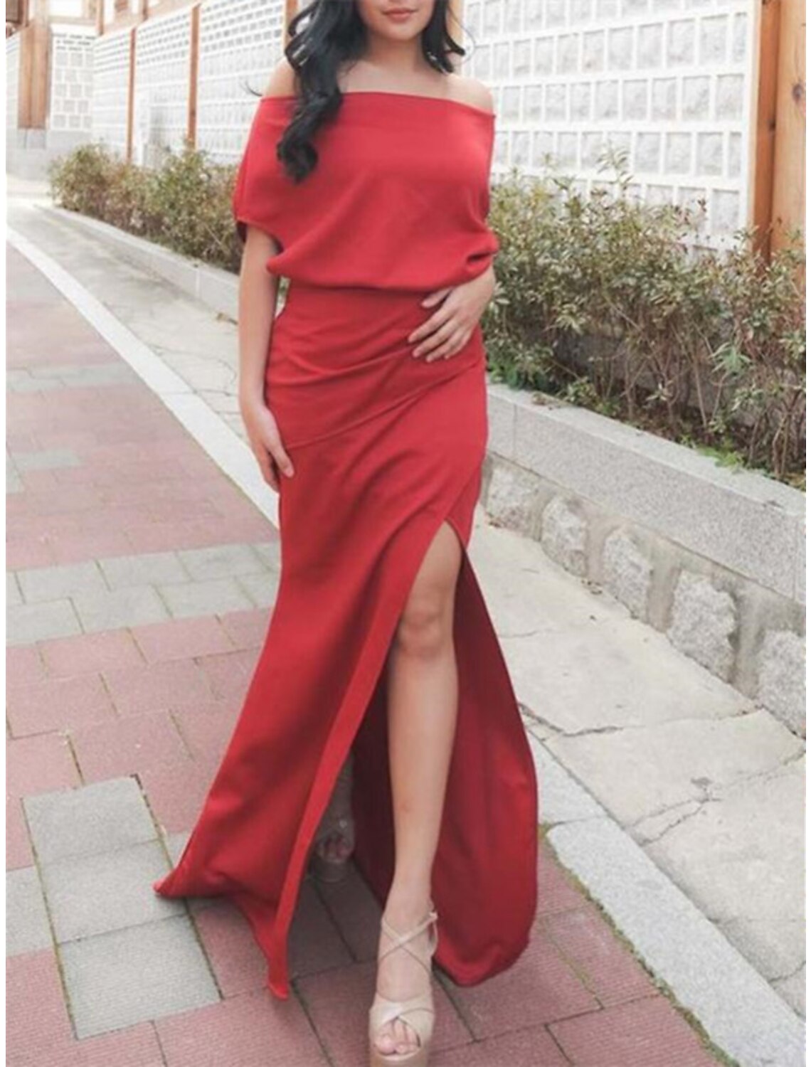 Sheath Off-Shoulder Chiffon High Slit Floor-Length Evening Dress - Chloe Dress