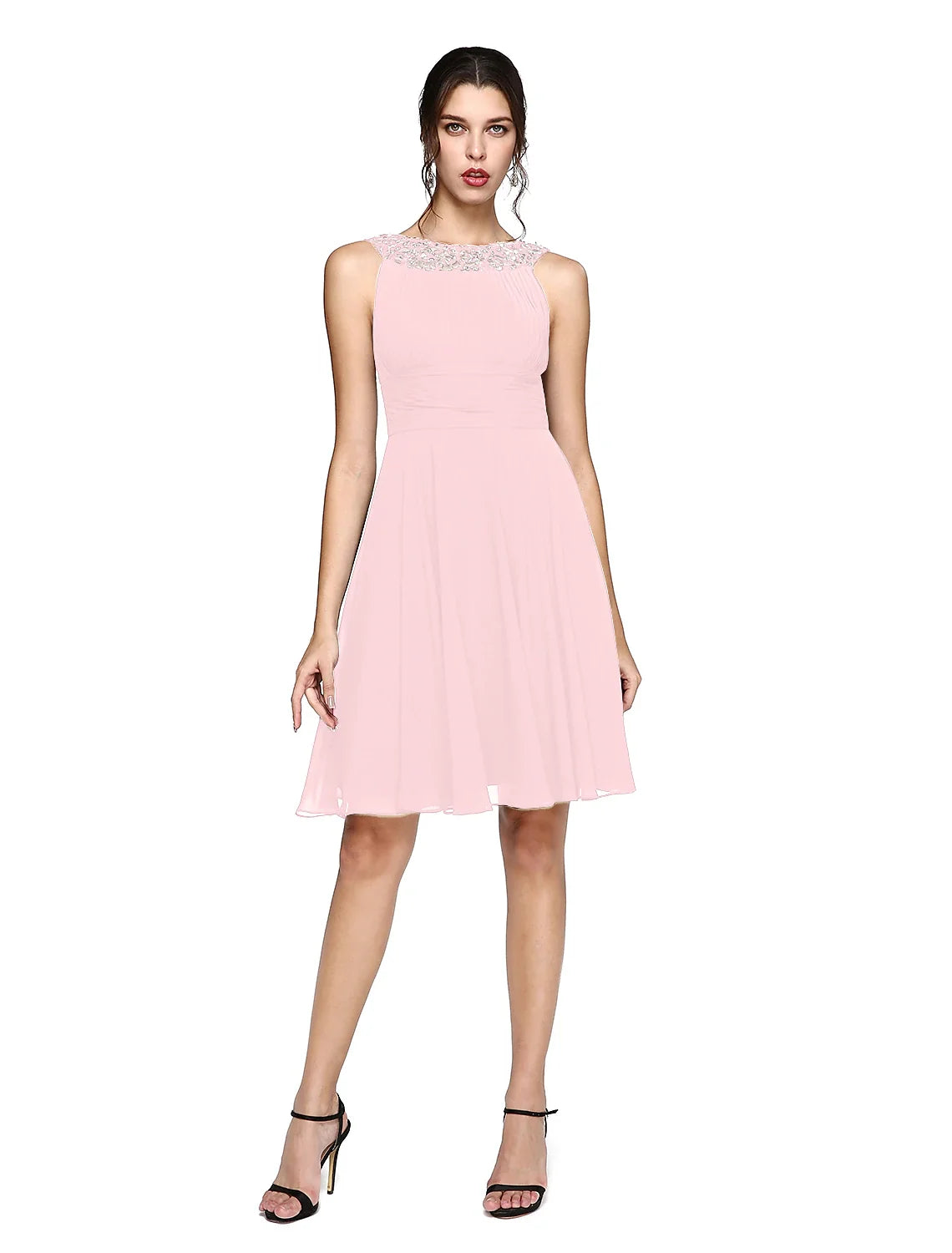 A-Line Illusion Chiffon Sleeveless Knee-Length Wedding Dress - Chloe Dress