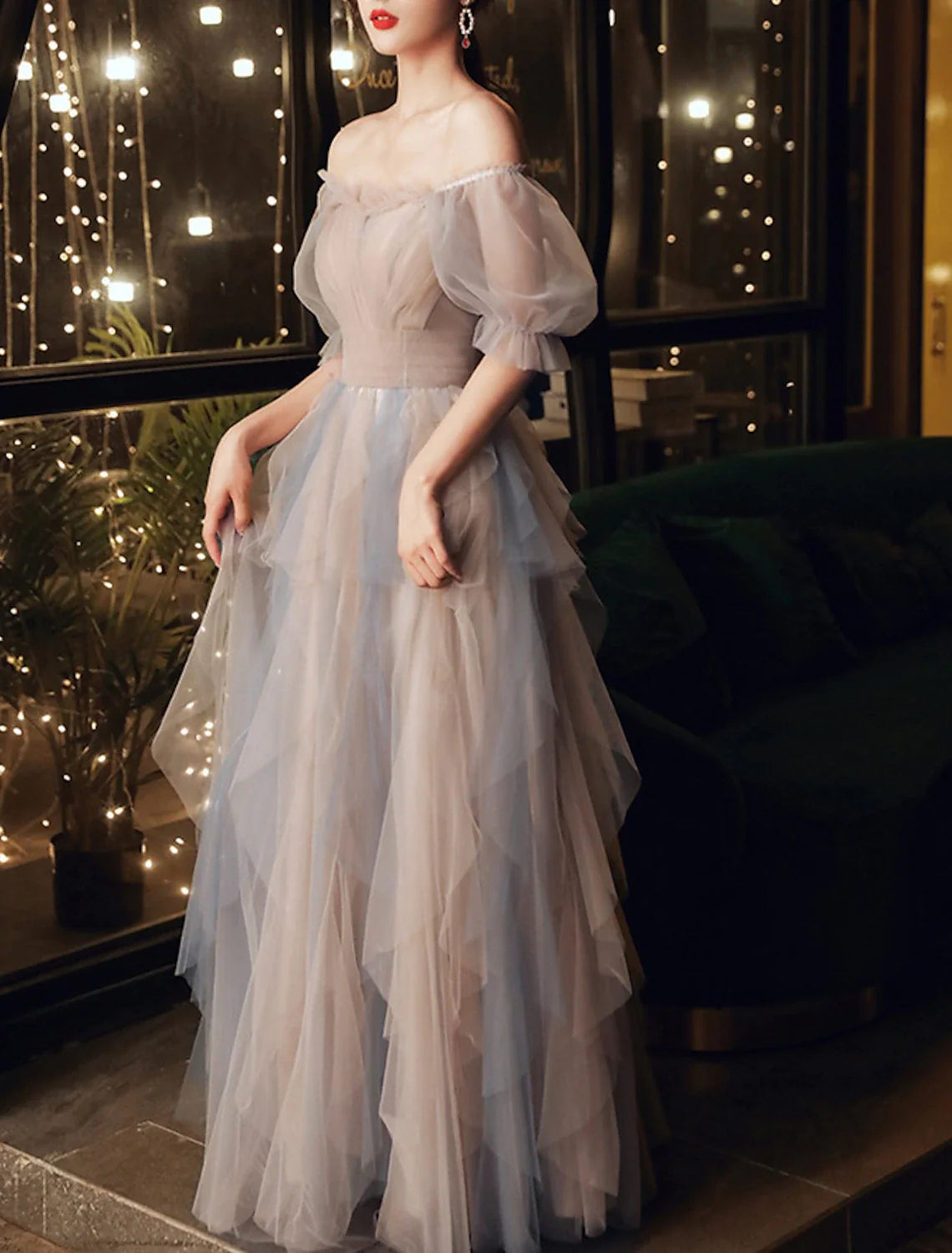 A-Line Tulle Ruffled Floor-Length Prom Dress - Chloe Dress