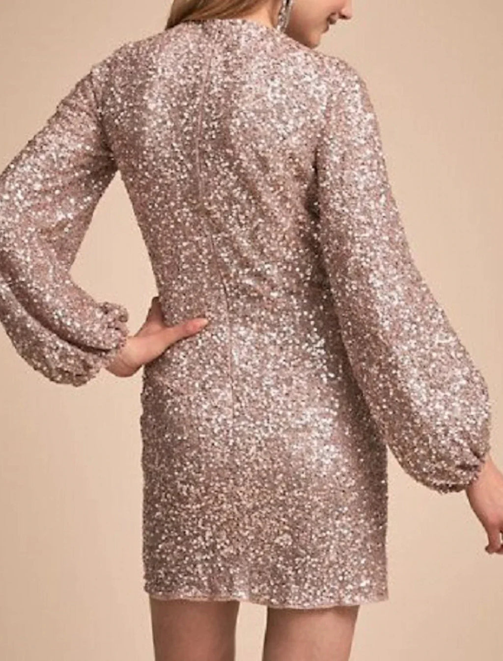 Sheath Sequin Long Sleeve Mini Wedding Dress - Chloe Dress