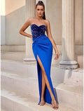 Orange A-Line Sweetheart Sequin Sleeveless High Slit Floor-Length Evening Gown - Chloe Dress
