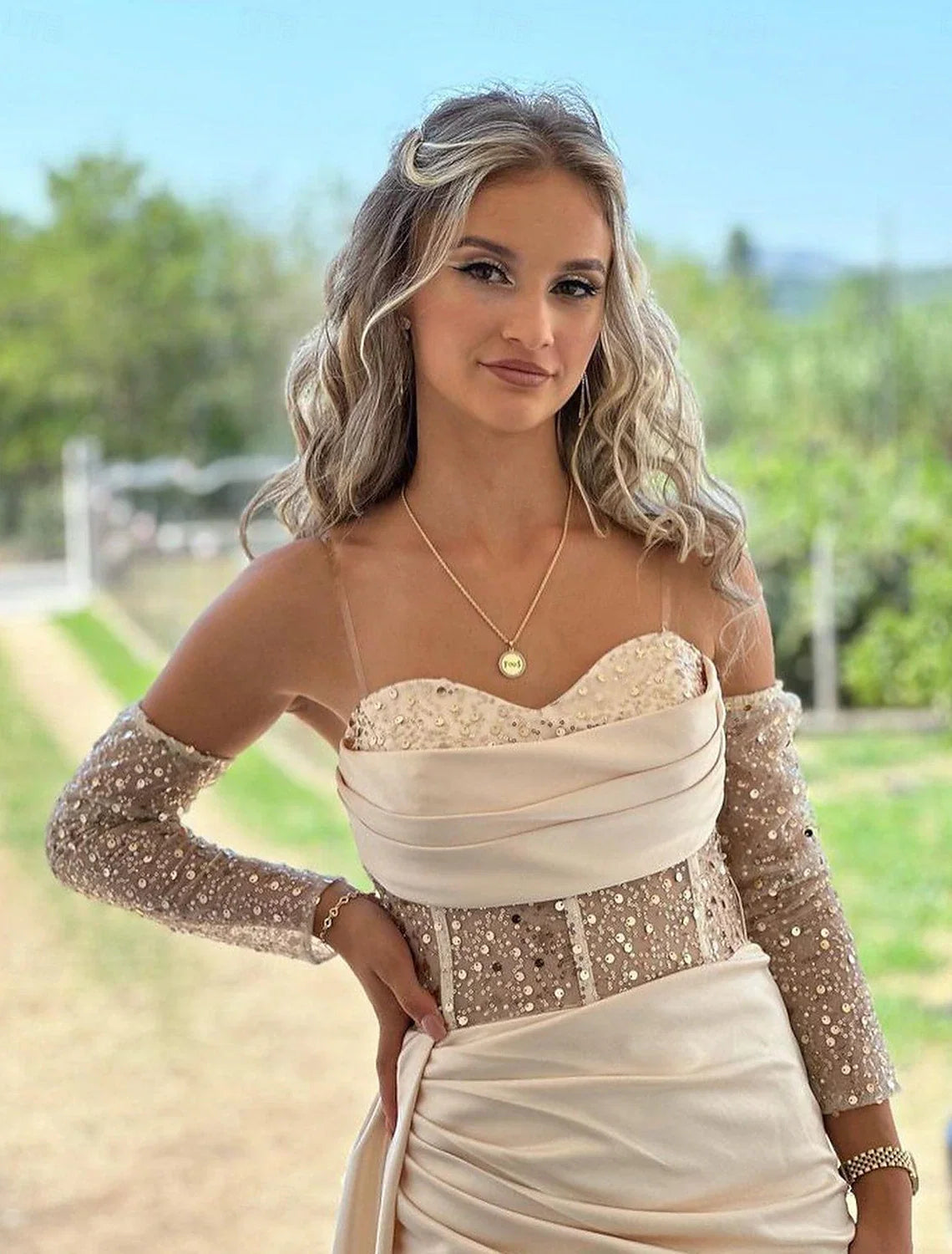 Sheath Sweetheart Satin Long Sleeve High Slit Floor-Length Prom Dress - Chloe Dress