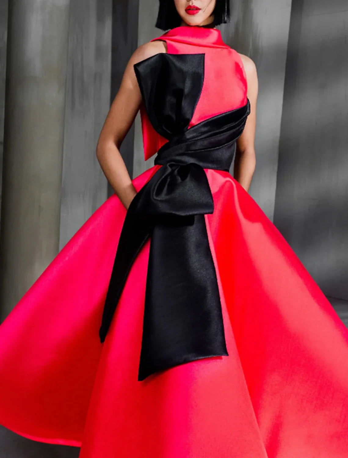 Green Ball Gown High Neck Satin Sleeveless Ankle-Length Evening Gown - Chloe Dress