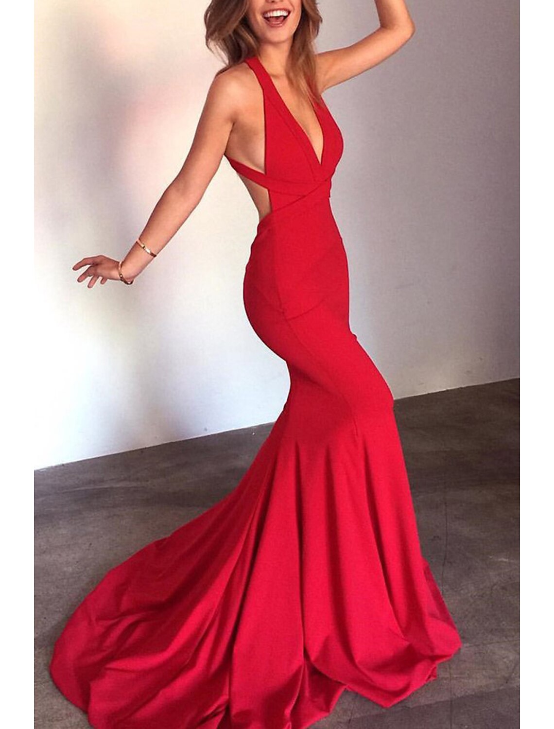 Mermaid V-Neck Sleeveless Open Back Train Evening Gown - Chloe Dress