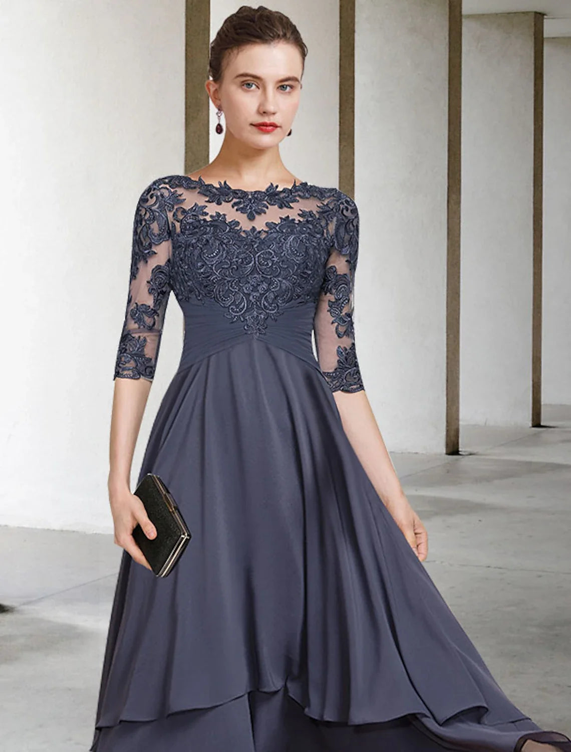A-Line High Neck Chiffon Short Sleeve Asymmetric Mini Dress - Chloe Dress