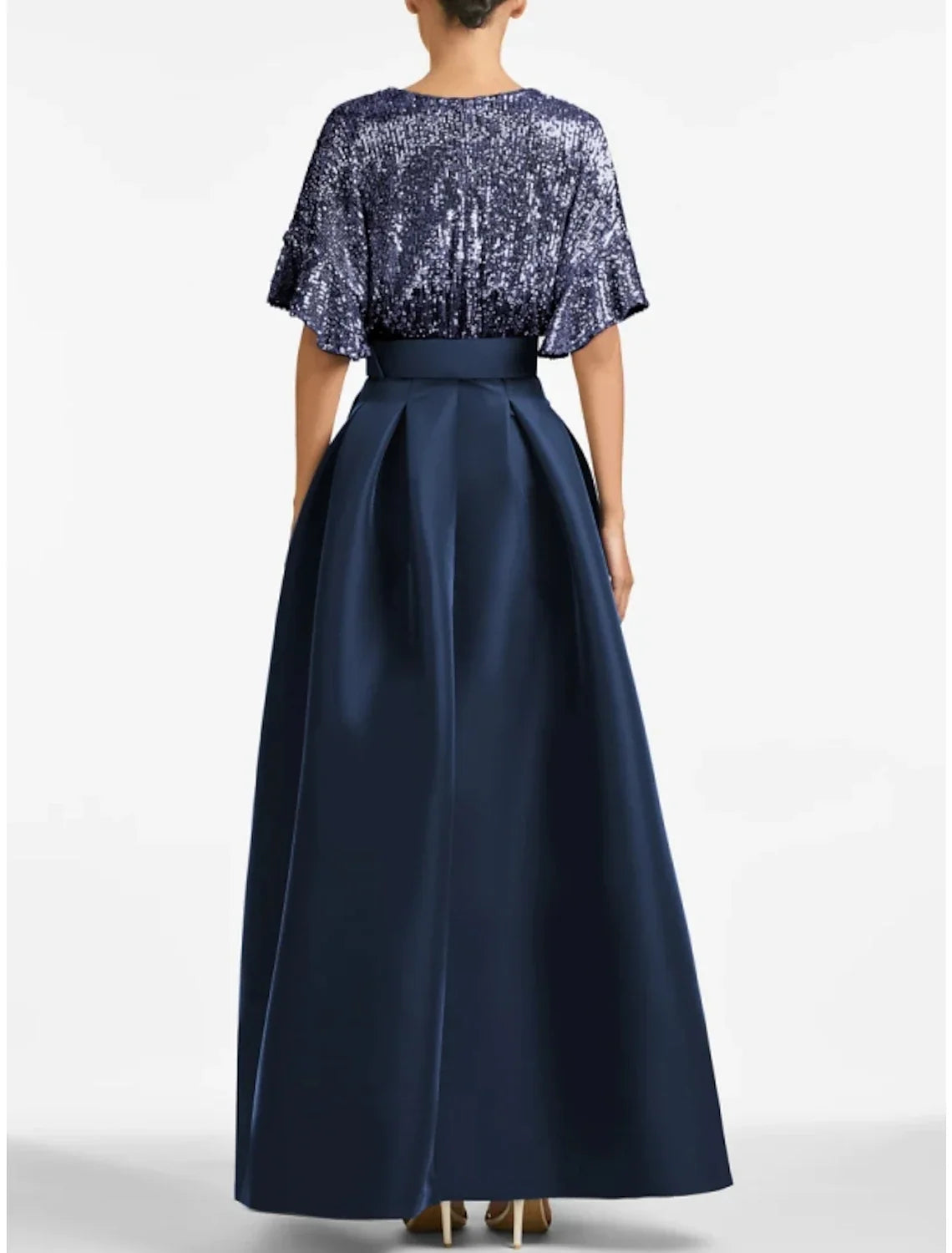 A-Line V-Neck Satin Pleated Ankle-Length Evening Gown - Chloe Dress