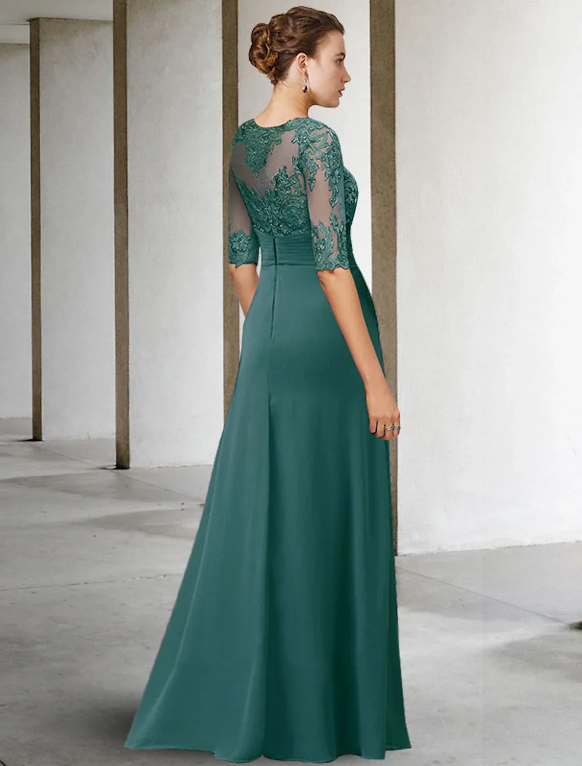 Sheath Chiffon Short Sleeve Draped Floor-Length Wedding Dress - Chloe Dress