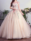 Ball Gown Off-Shoulder Tulle Short Sleeve Pleated Floor-Length Prom Gown - Chloe Dress