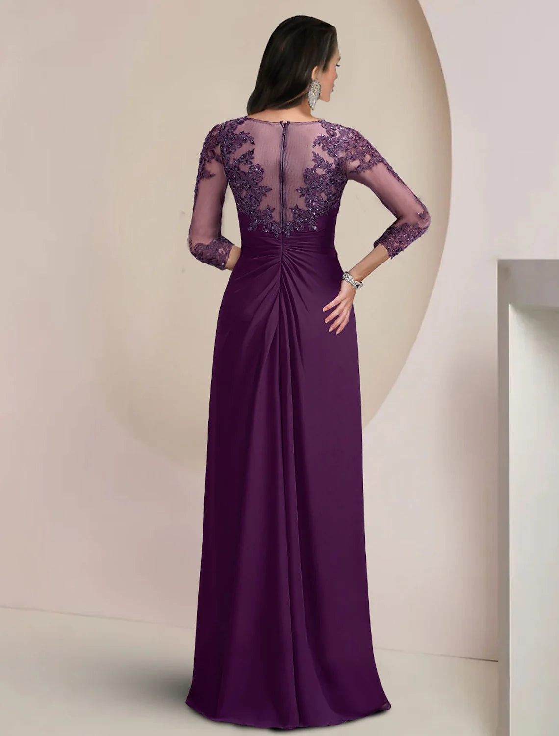 Sheath Chiffon Three-Quarter Sleeve Applique Floor-Length Wedding Dress - Chloe Dress
