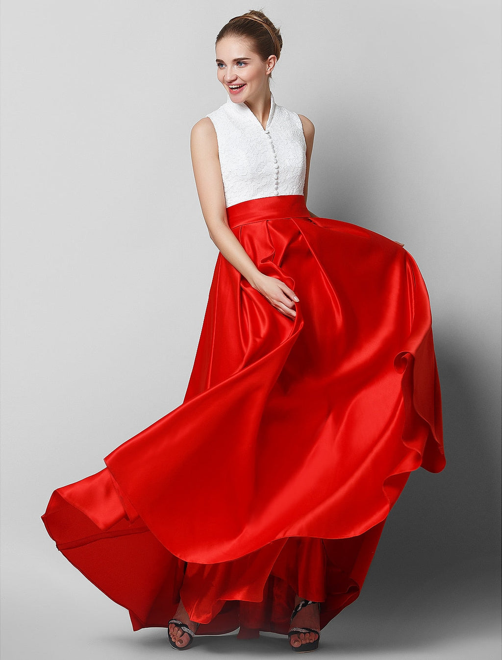 Black A-Line High Neck Lace Sleeveless Pleated Floor-Length Evening Dress - Chloe Dress