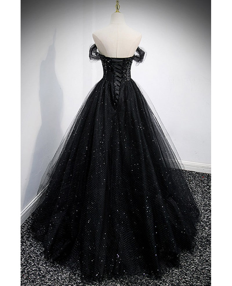 Black Off-Shoulder Mesh Backless Floor-Length Evening Dress - Chloe Dress