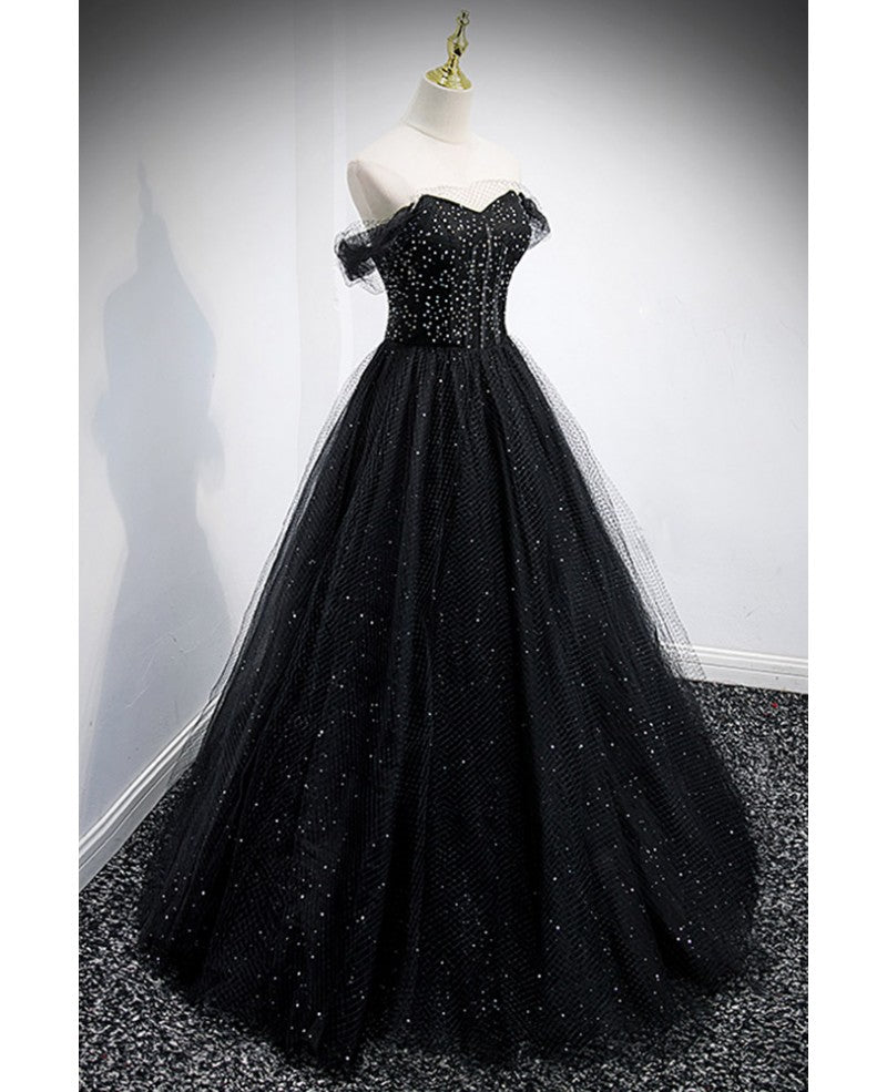 Black Off-Shoulder Mesh Backless Floor-Length Evening Dress - Chloe Dress
