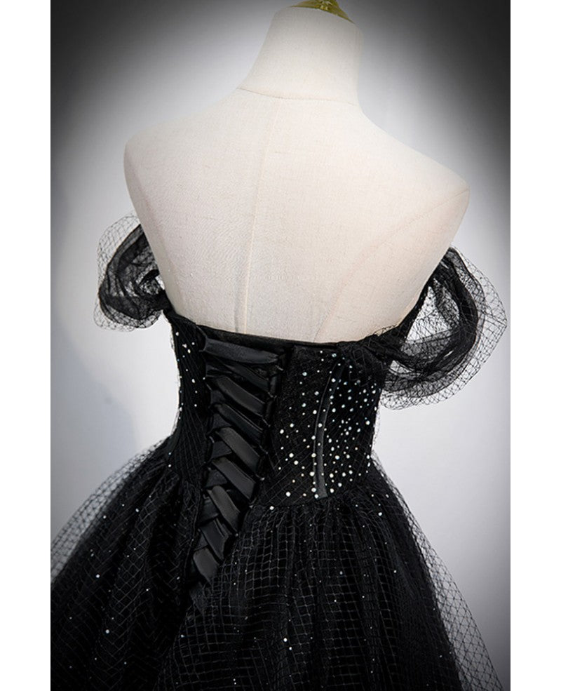 Black Off-Shoulder Mesh Backless Floor-Length Evening Dress - Chloe Dress