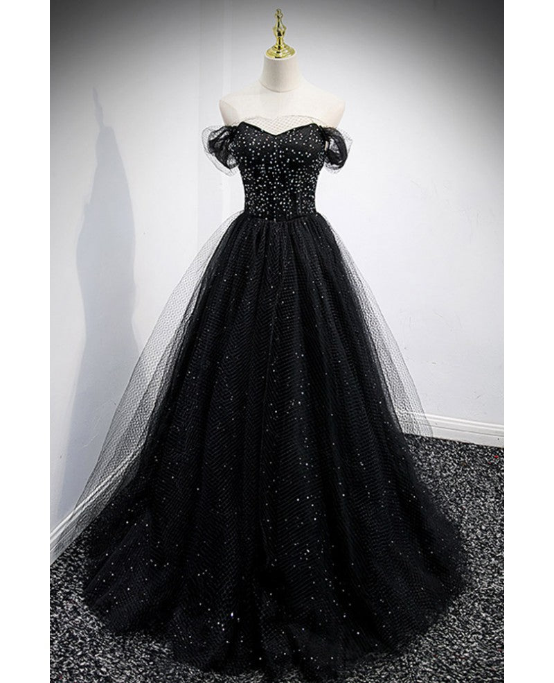 Black Off-Shoulder Mesh Backless Floor-Length Evening Dress - Chloe Dress
