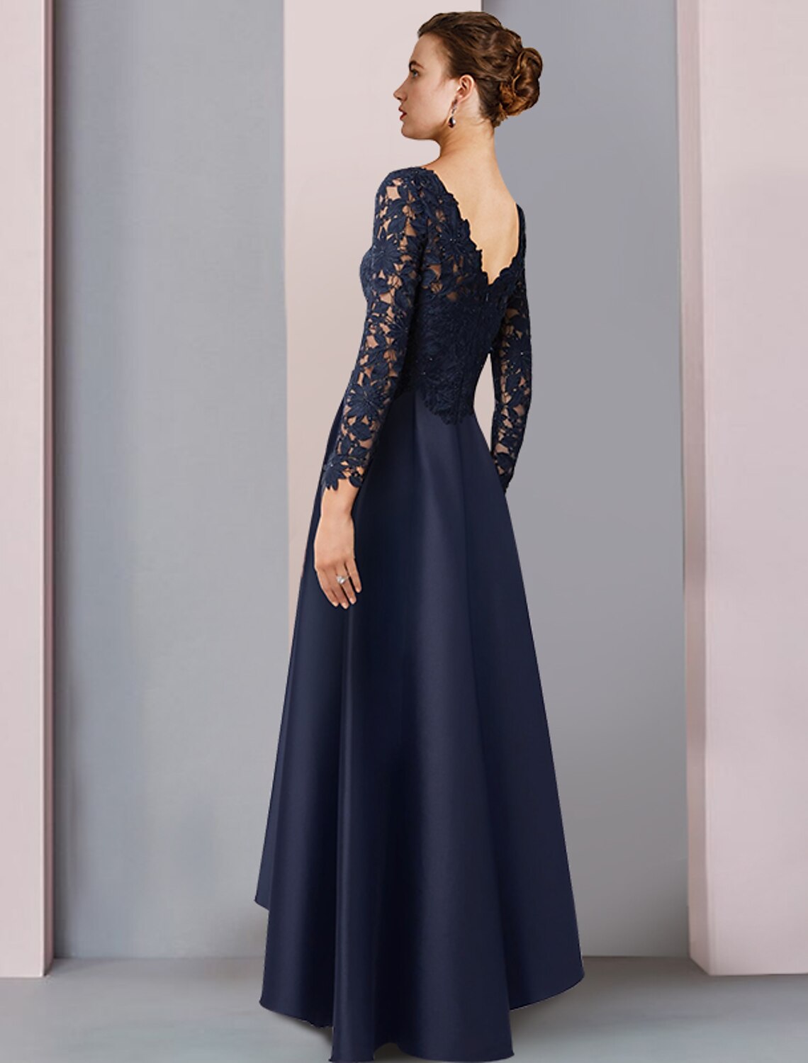 A-Line V-Neck Satin Long Sleeve Pleated Tea-Length Wedding Dress - Chloe Dress