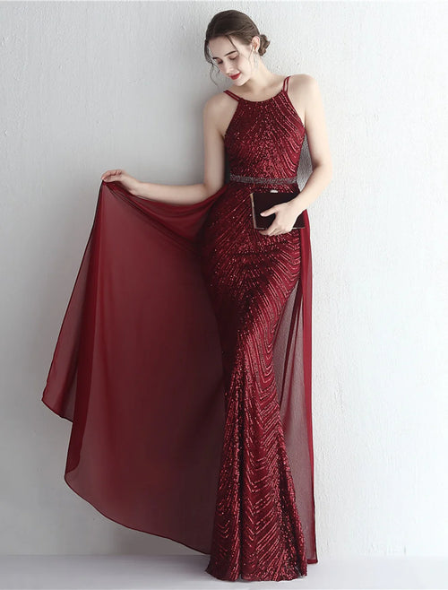 Mermaid Halter Chiffon Sleeveless Floor-Length Prom Dress - Chloe Dress