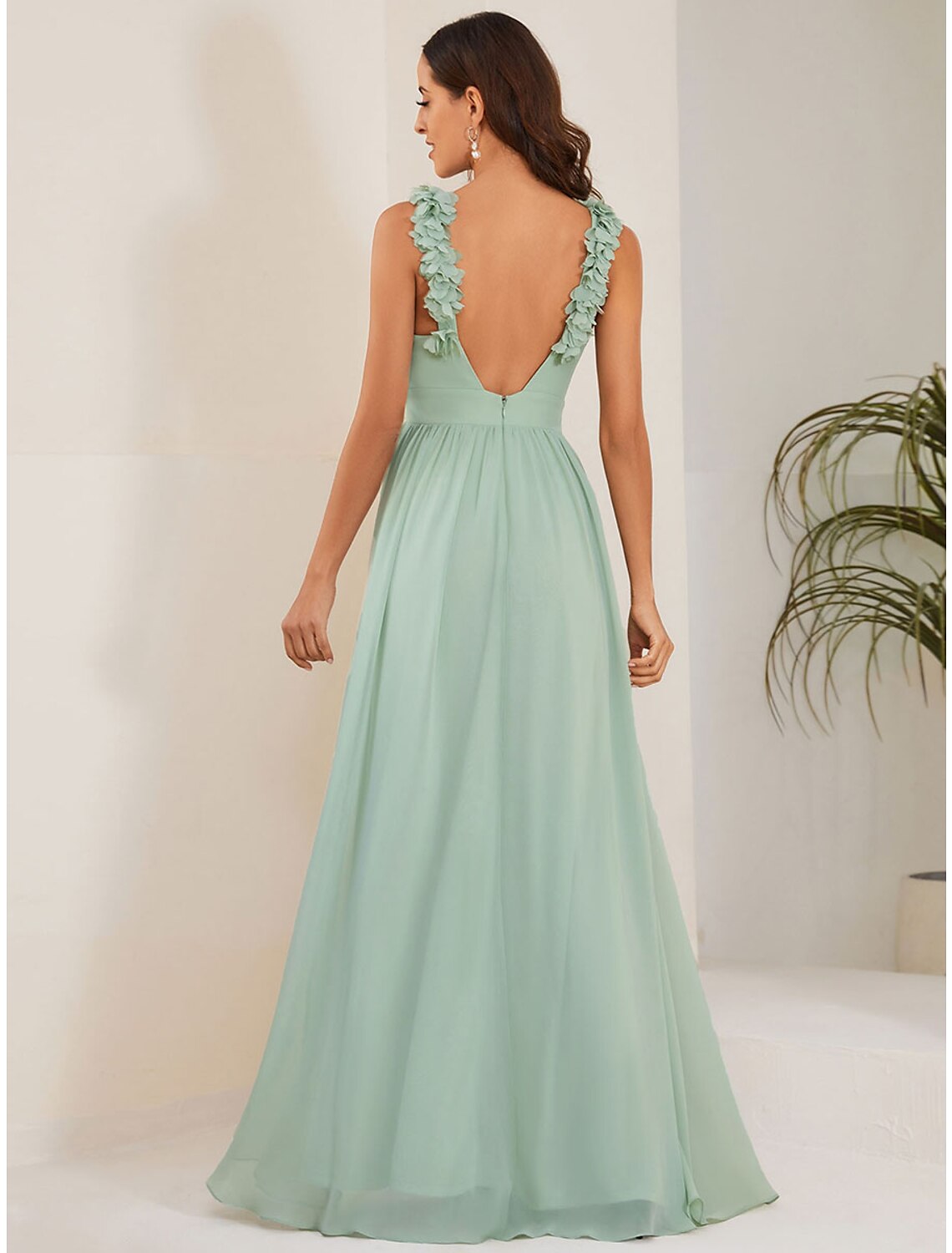 A-Line Chiffon Sleeveless Pleated Floor-Length Wedding Dress - Chloe Dress