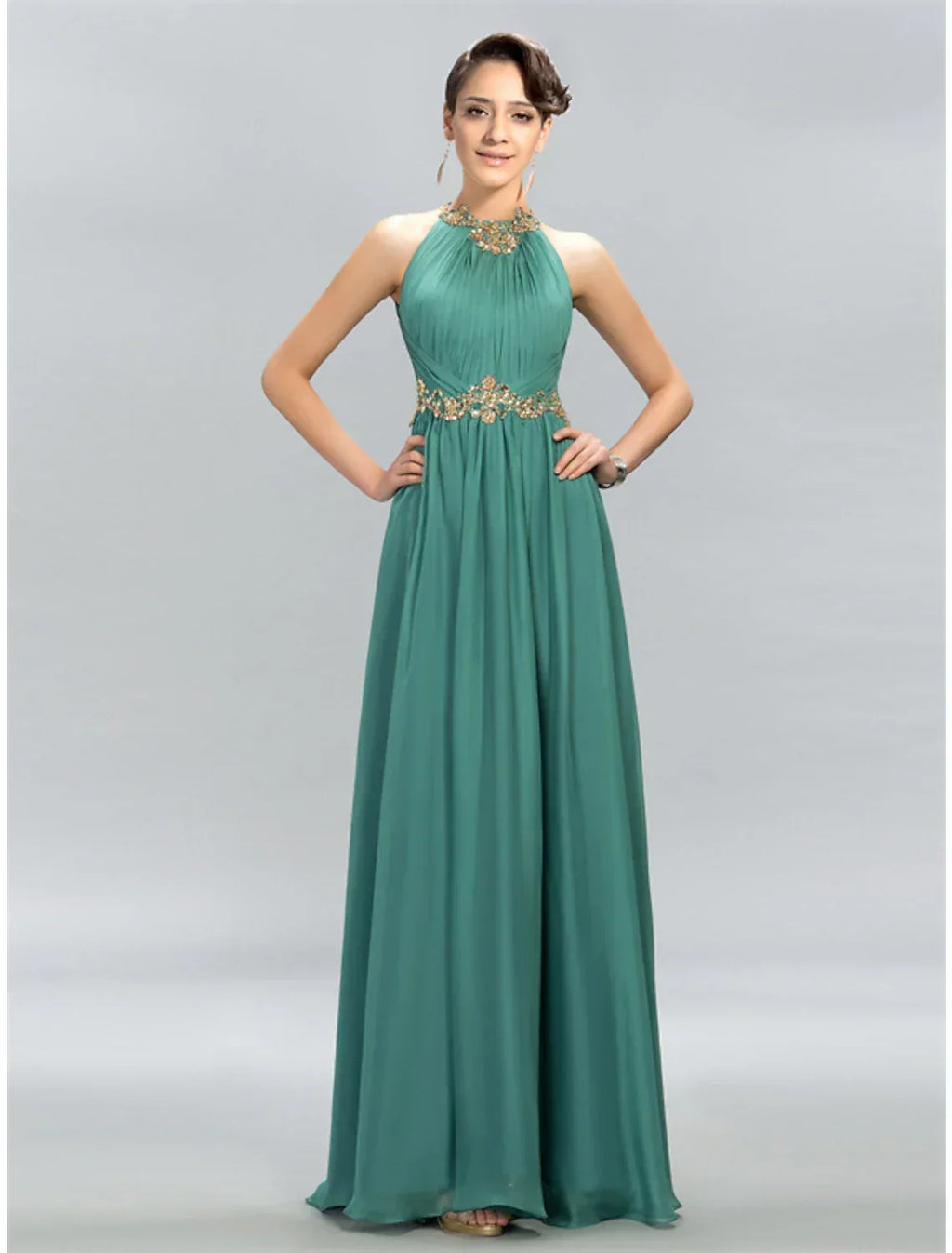 A-Line Halter Chiffon Sleeveless Applique Floor-Length Wedding Dress - Chloe Dress